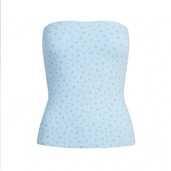 NWT SKIMS Cotton Jersey Tube Top Powder Blue Micro Floral Size Medium - Picture 6 of 6